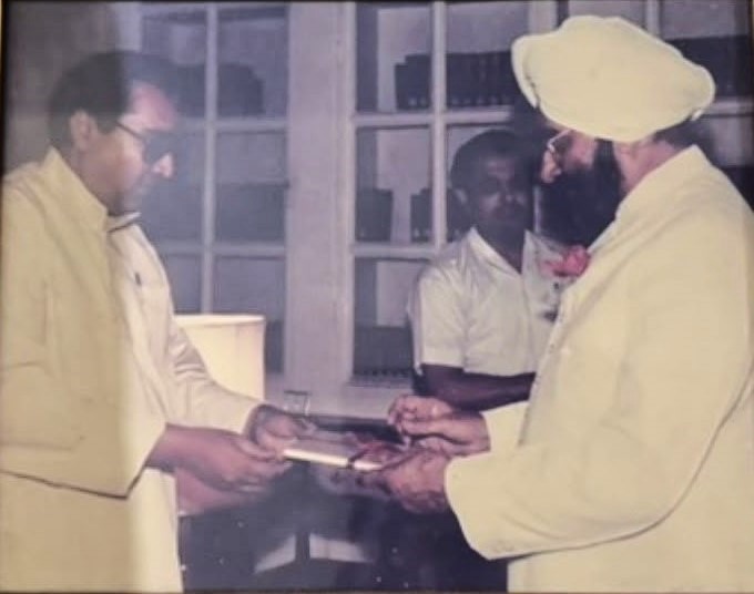 Prof. Hari Shanker Adesh with President Giani Zail Singh at Rashtrapati Bhavan