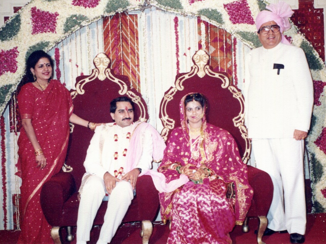 Prof. Hari Shanker Adesh and Dr. Nirmala Adesh at the wedding of Dr. Vivek S. Adesh and Kadambari Adesh